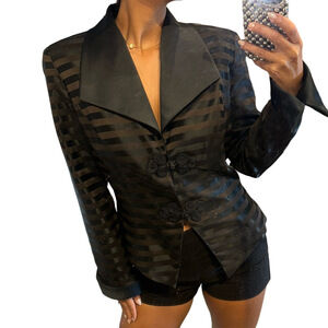 Vintage chocolate, brown and black satin dress jacket, blazer size 8